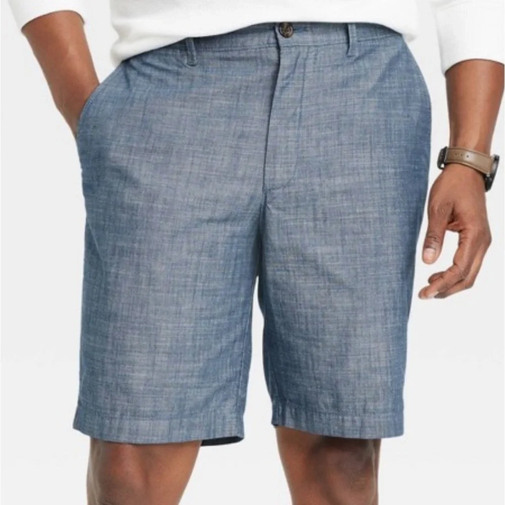 Goodfellow & Co. Chambray Blue Flat-Front Cotton 9” Shorts Men’s Size 28
